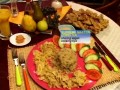Savory Sauteed Bean Curd Sheets with Persimmon Dessert: Banana Fritters
